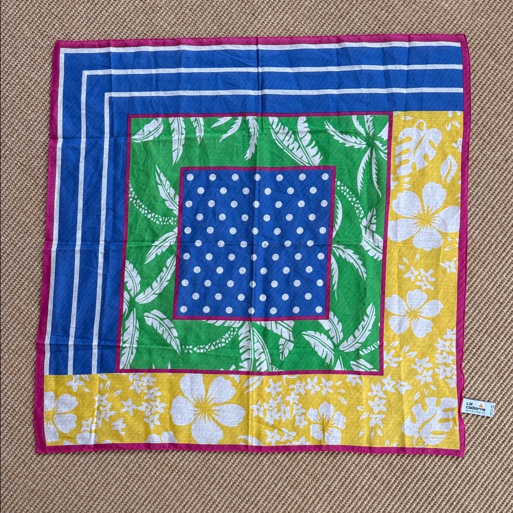 Liz Claiborne Cotton Square Scarf w/Tropical Print Made in Italy